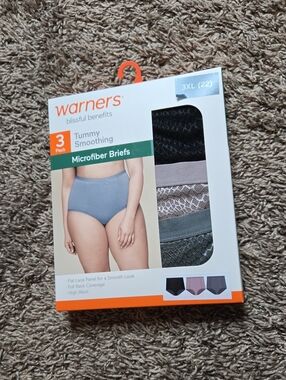 Warners Tummy Smoothing 3 Pack 3XL Plus Size Microfiber Briefs Underwear Panties